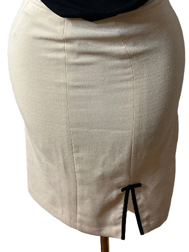 Cream Pencil Skirt with small slit and side ribbon (size 10)