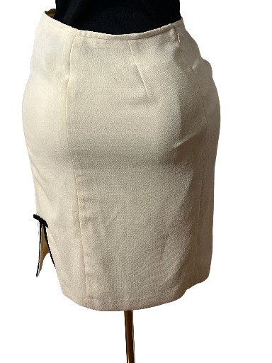 Cream Pencil Skirt with small slit and side ribbon (size 10)