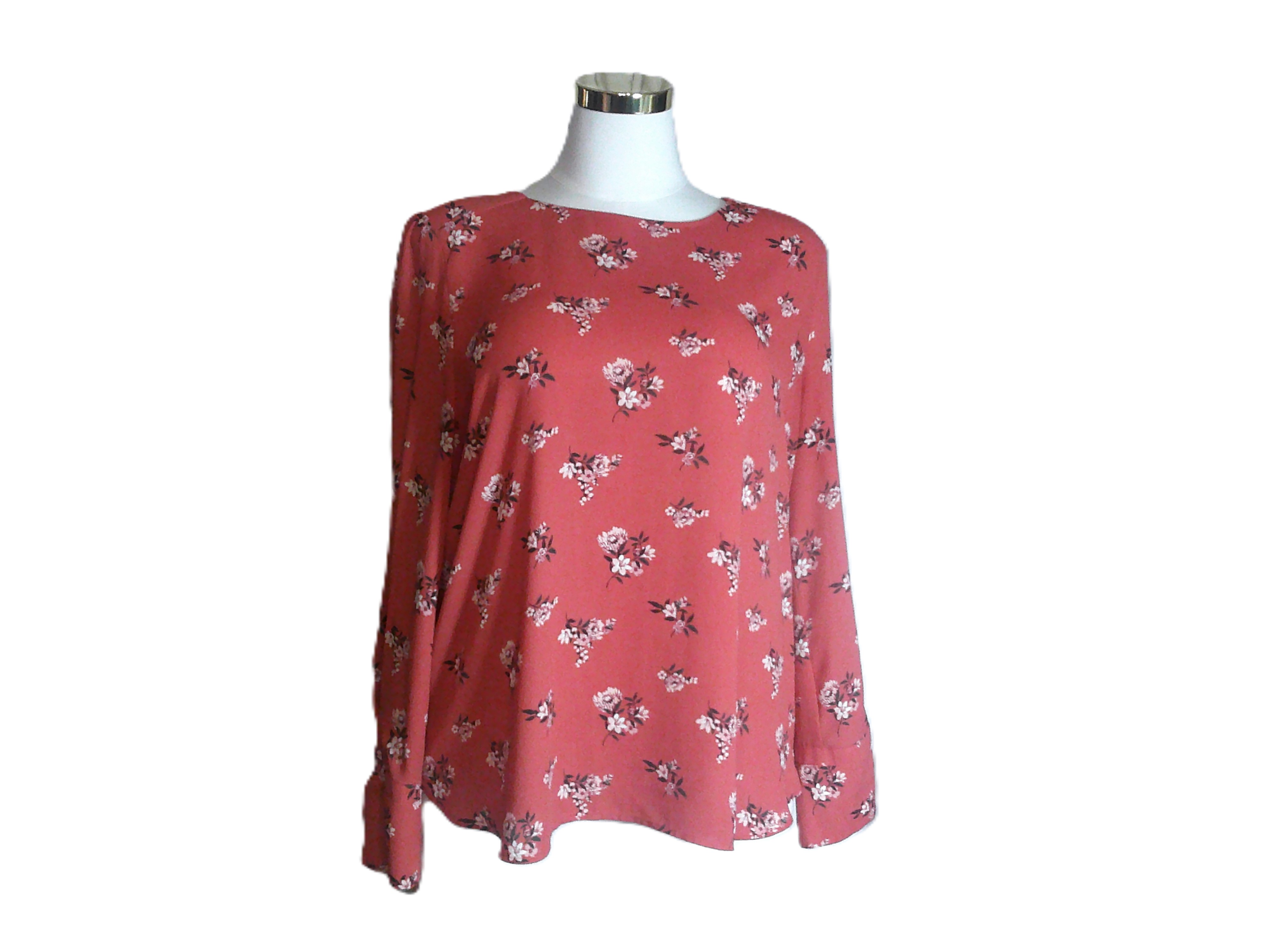 Floral Long Sleeves Pull Over Blouse (Size XL) 