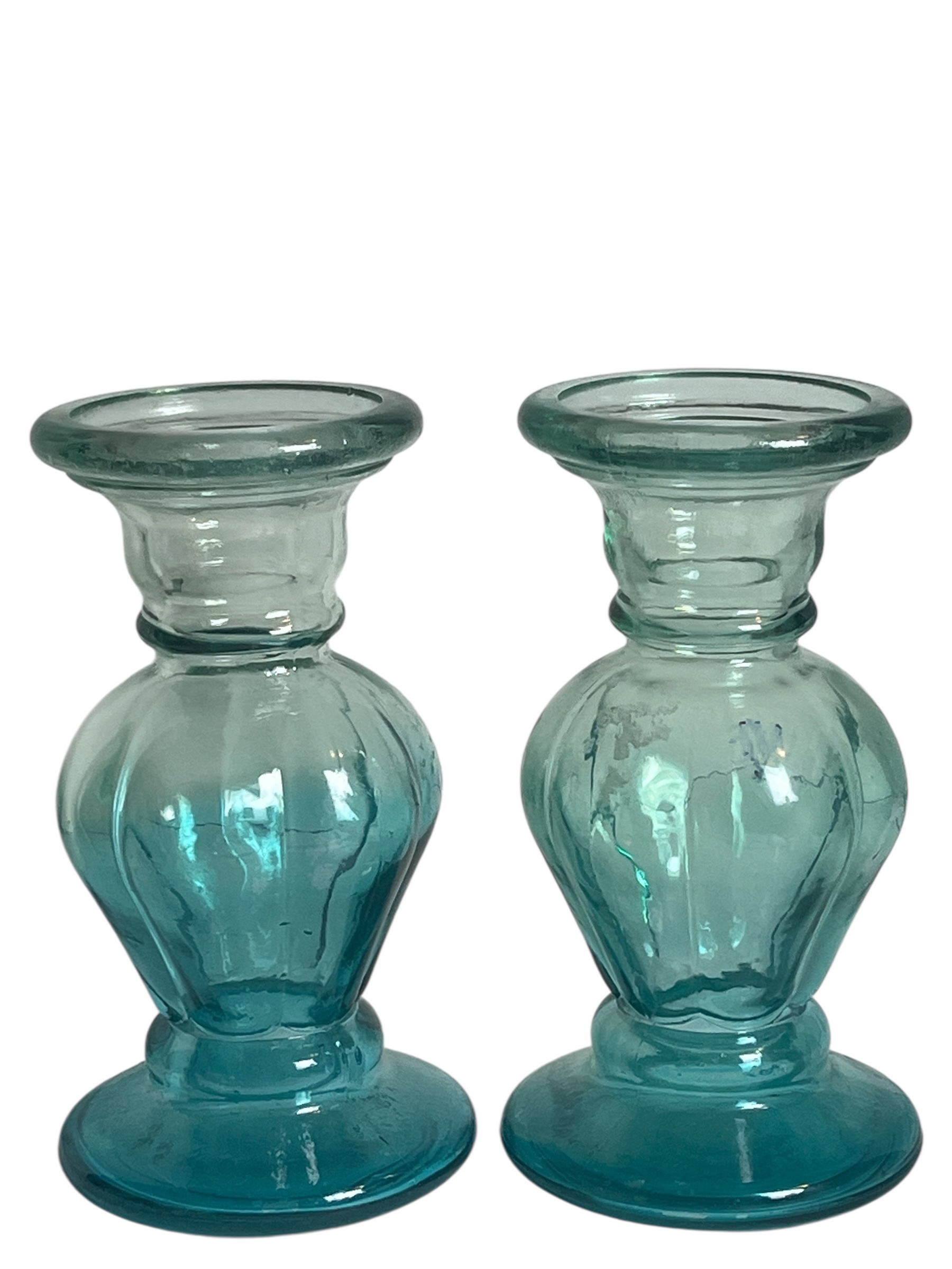 Vintage Blue Glass Candle Holders