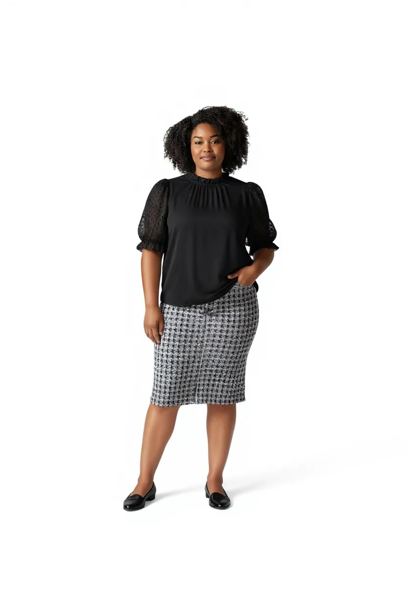 Women's Black Puff Sleeve Top (Size 2X)