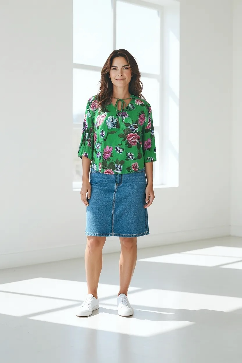 Green Floral Blouse-Unique Spectrum-(size S)