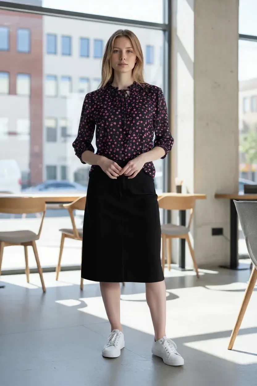 Black Blouse with Pink Polka Dots (size PS)