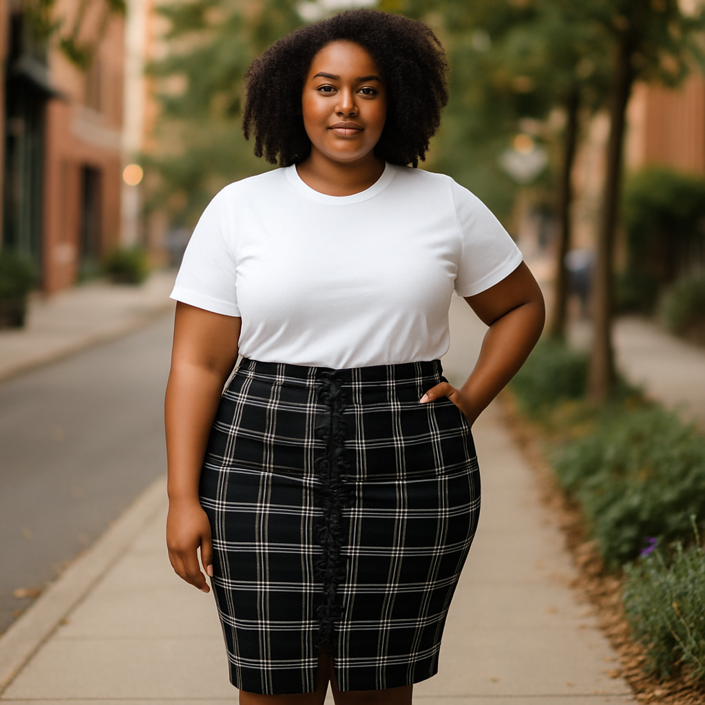  Black and White Plaid Pencil Skirt (size 2x)