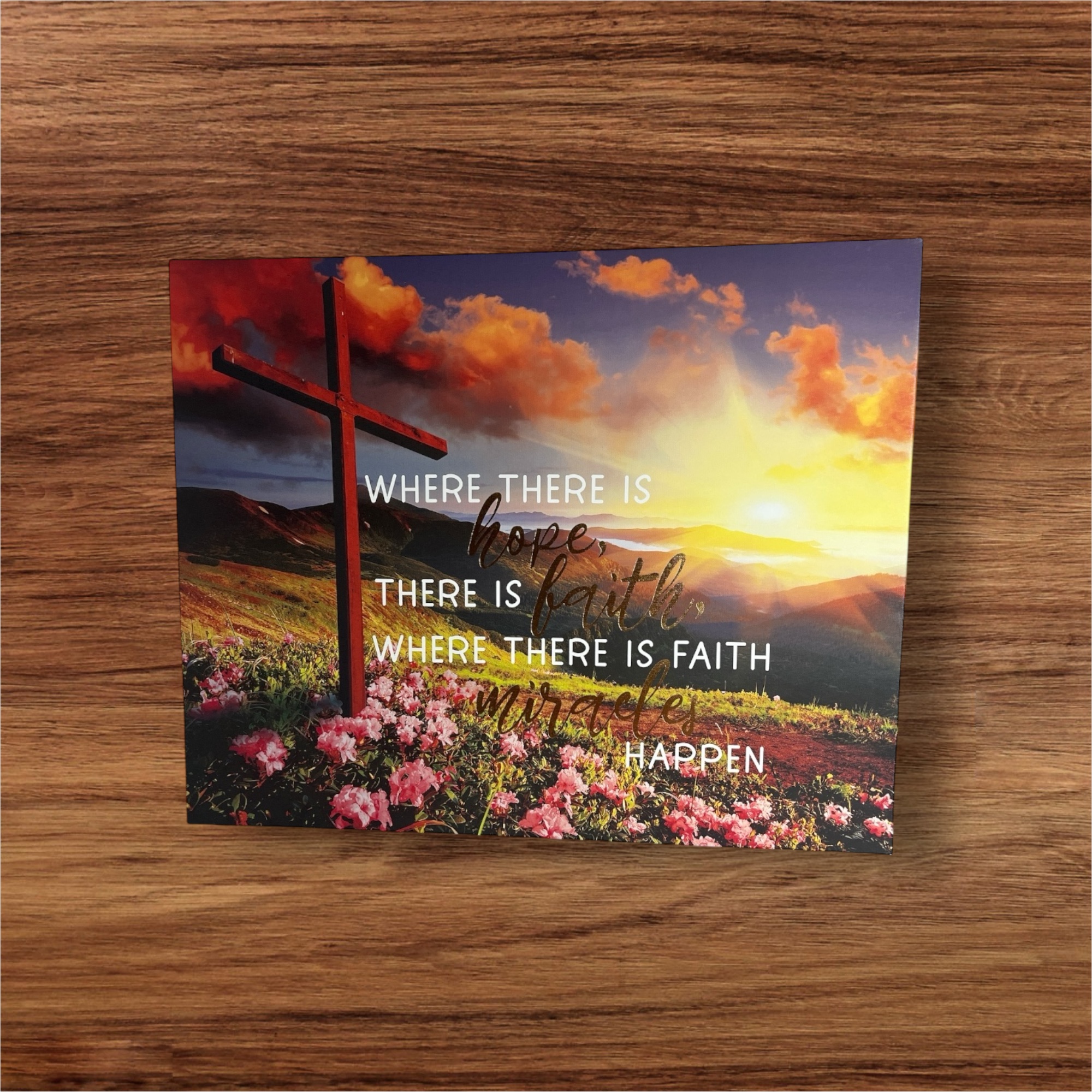 Inspirational Wall Art with Cross and Sunset