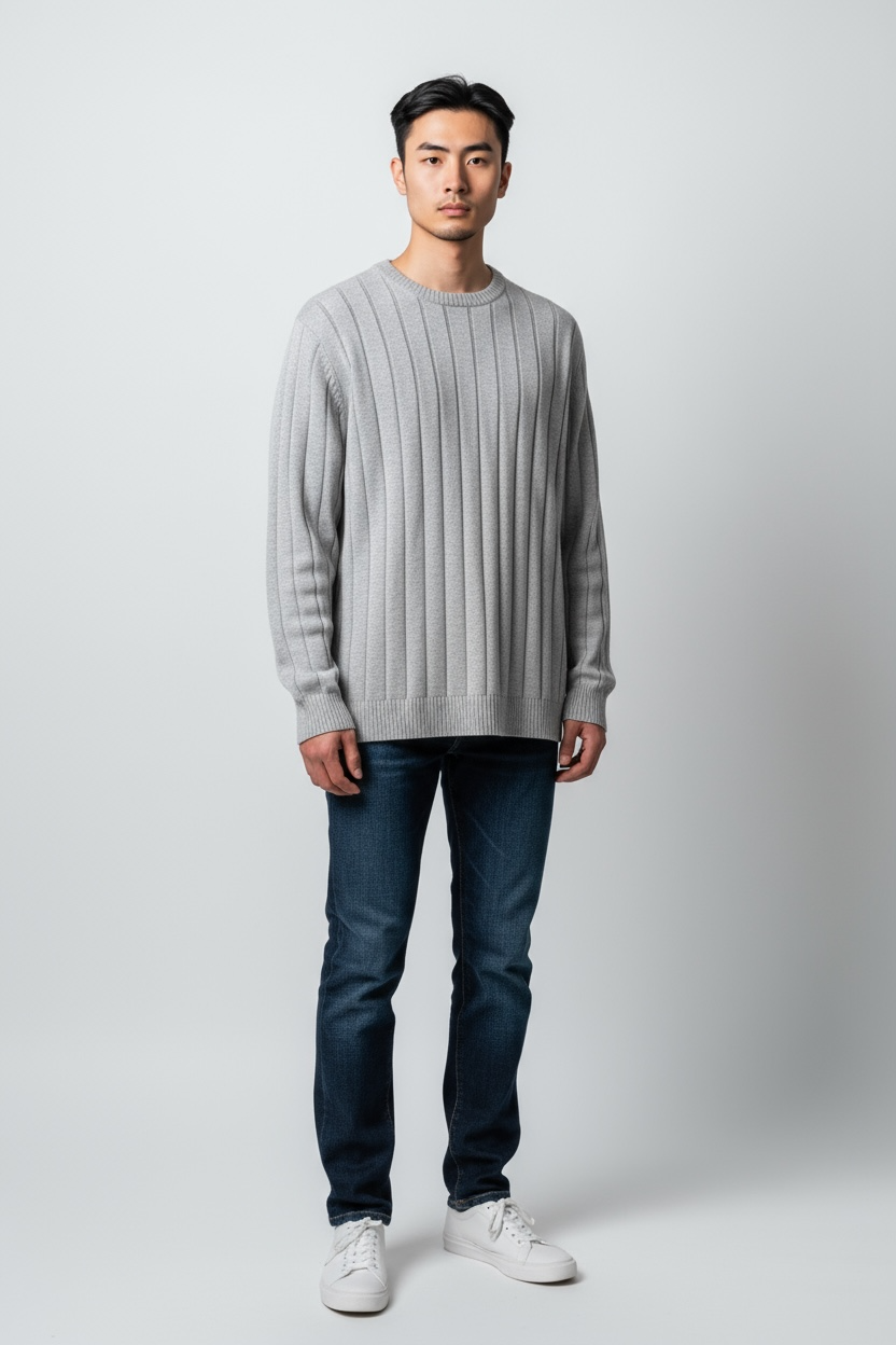Gray Ribbed Knit Sweater