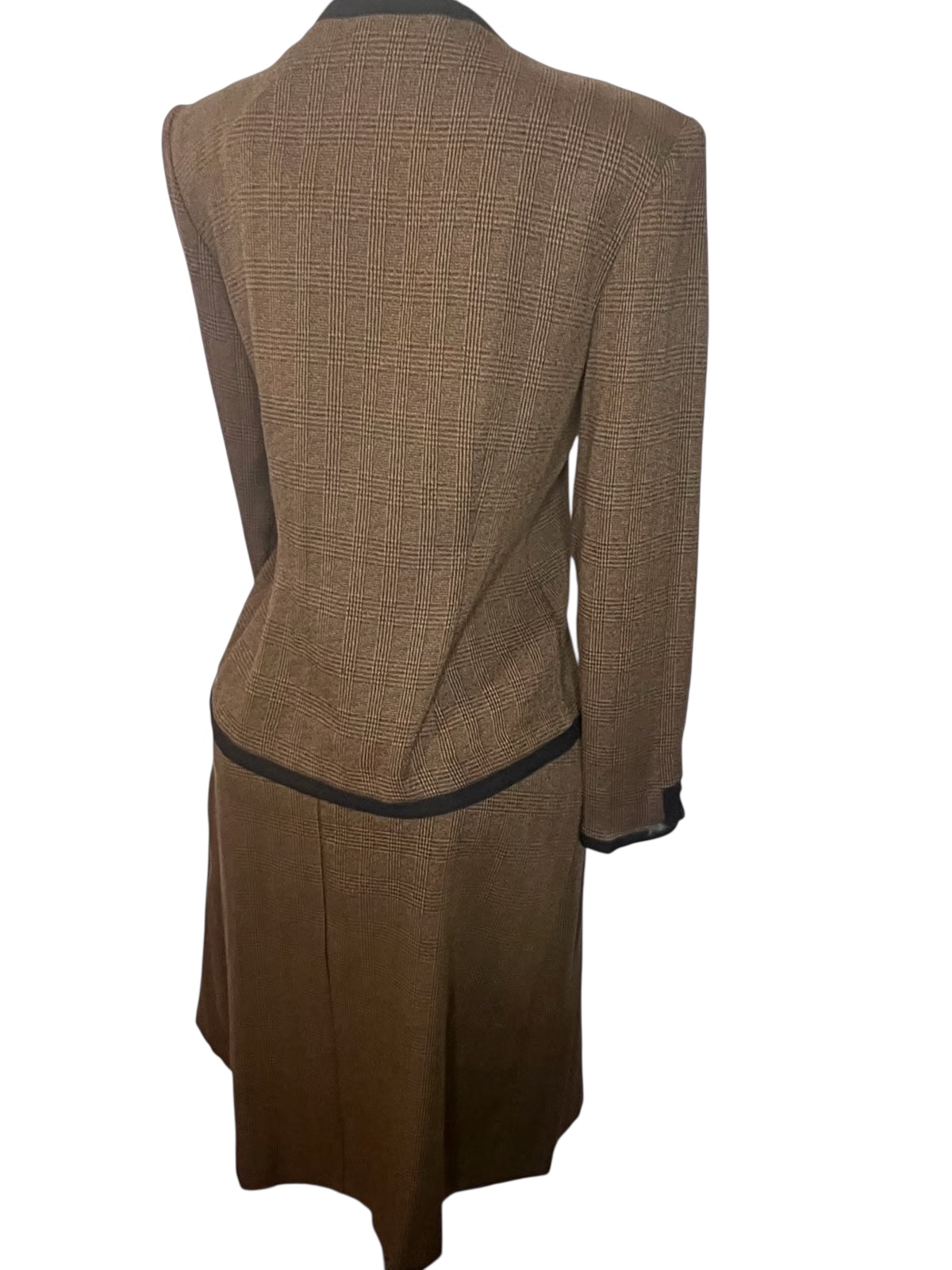 Leslie Fay Women's Elegant Taupe Skirt Suit Set with Black Trim