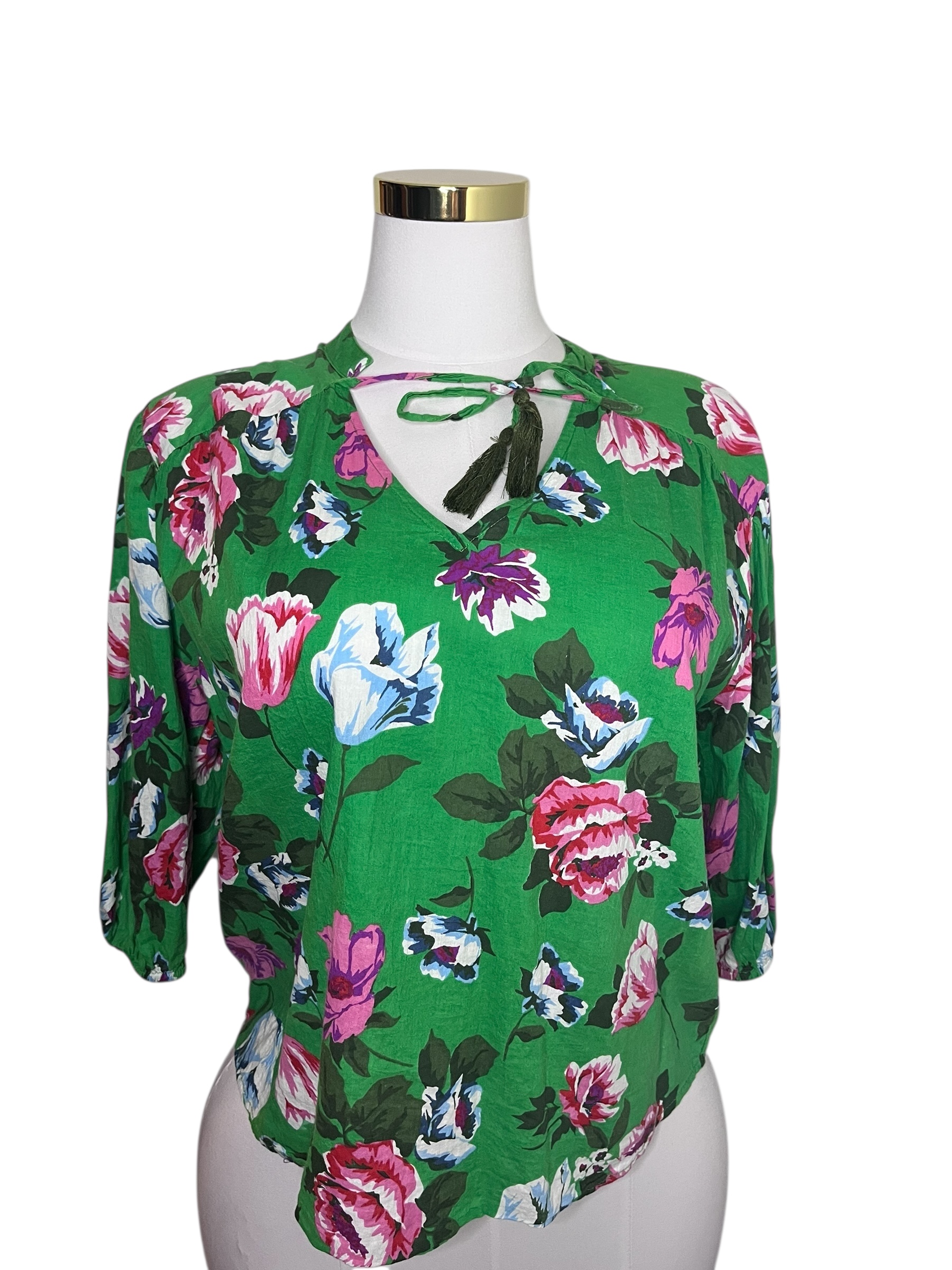 Green Floral Blouse-Unique Spectrum-(size S)
