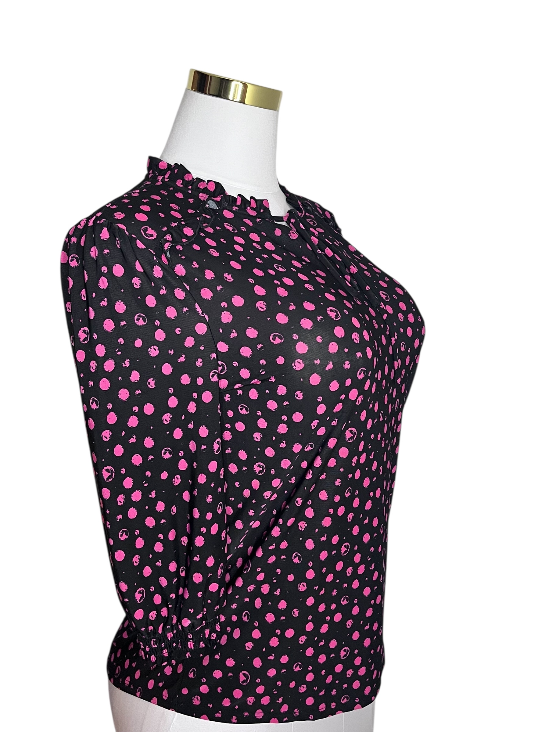 Black Blouse with Pink Polka Dots (size PS)
