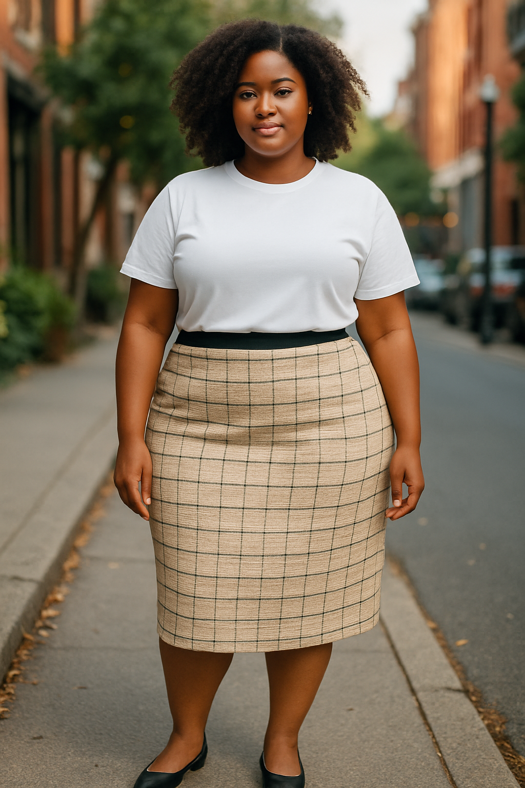  Elegant Plaid and Beige Skirt(size 18)-Item New with Tag