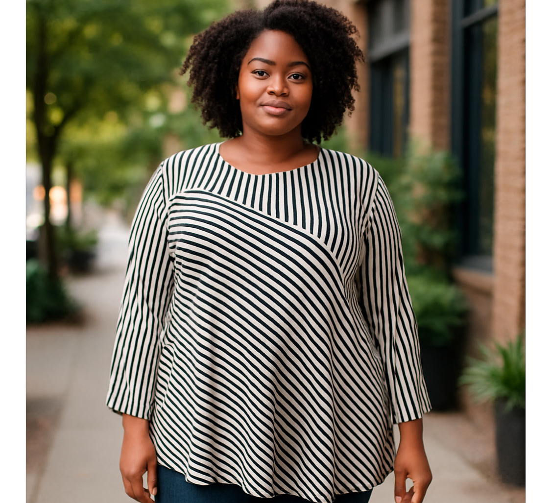 Grace -Striped Long Sleeves Shirt (XL)