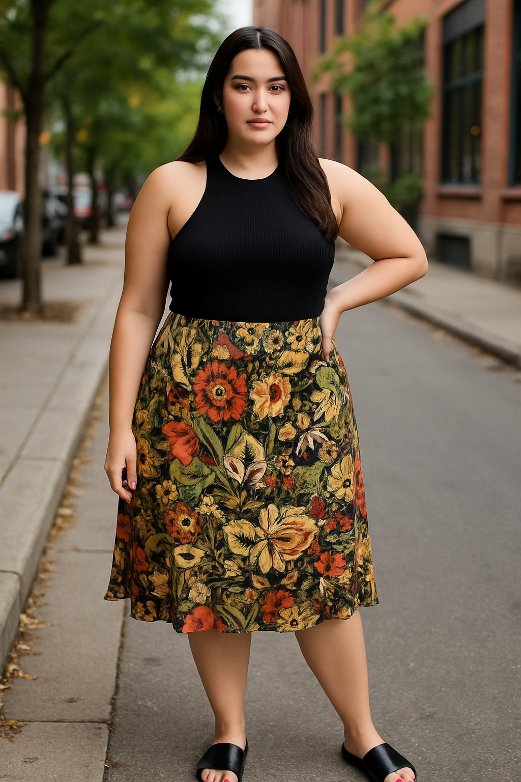 Dress Barn New with Tag- Stylish Floral Midi Skirt (size 14W)