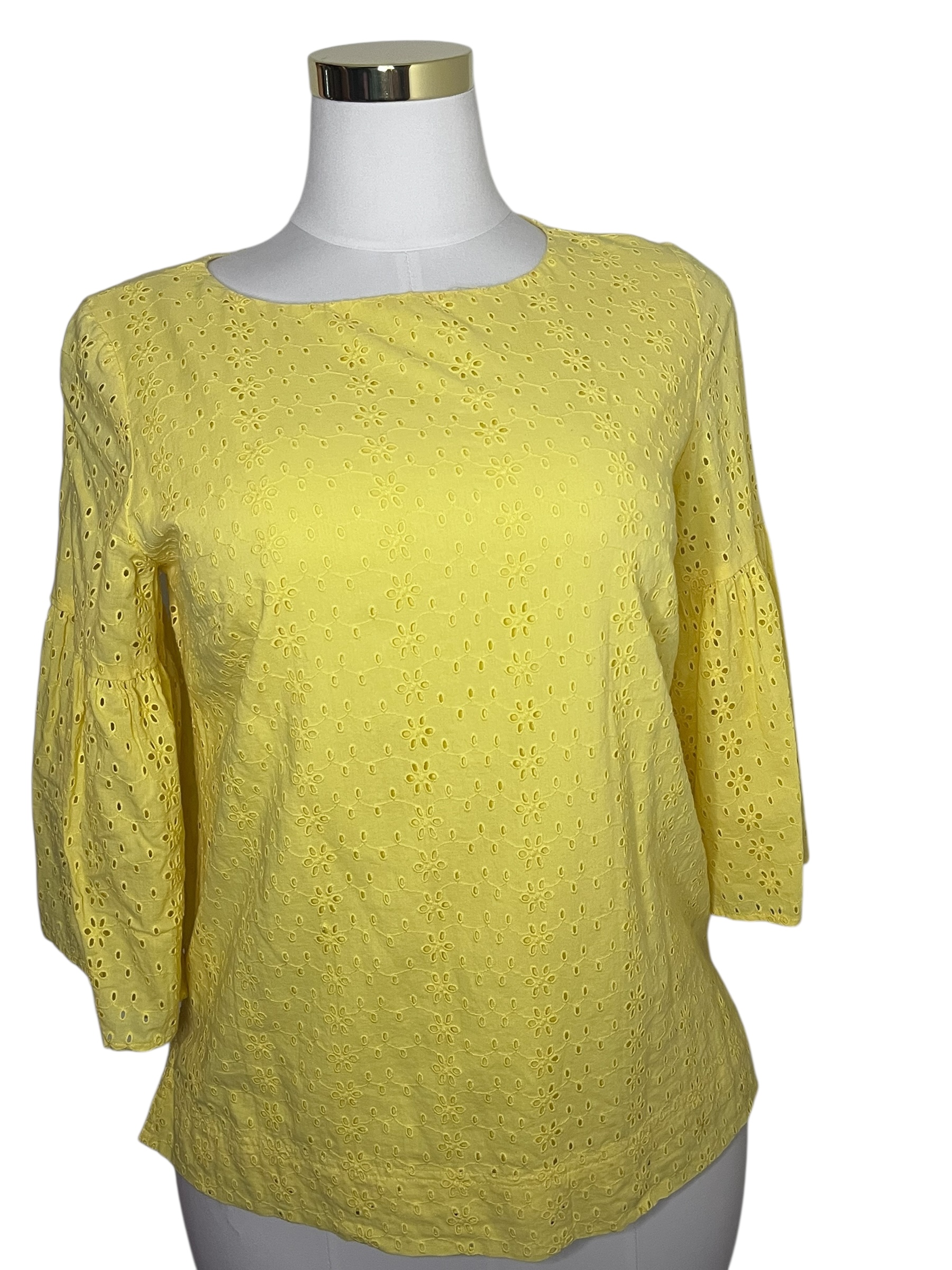 Yellow Eyelet Bell Sleeve Blouse