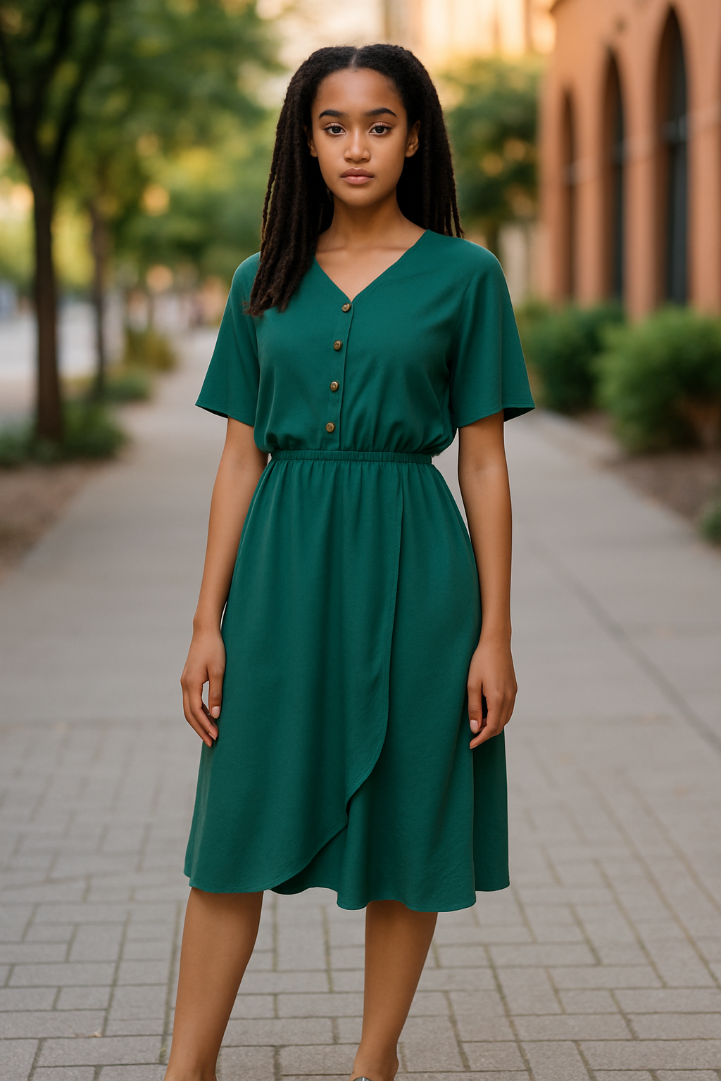Women’s Green Short Sleeve Wrap Dress – Size Small