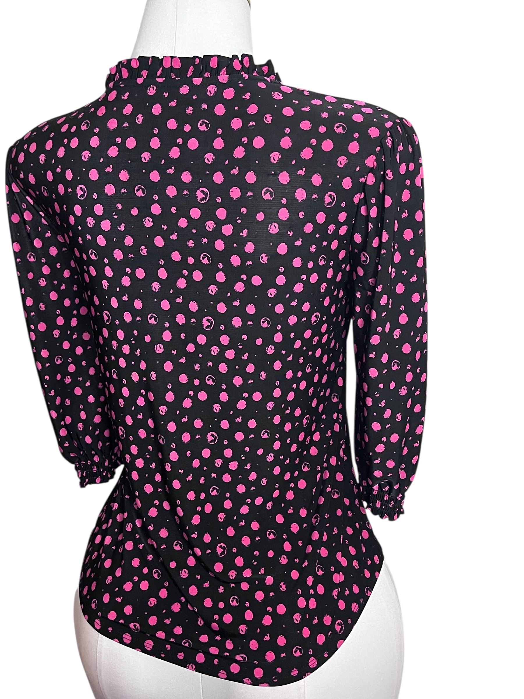 Black Blouse with Pink Polka Dots (size PS)