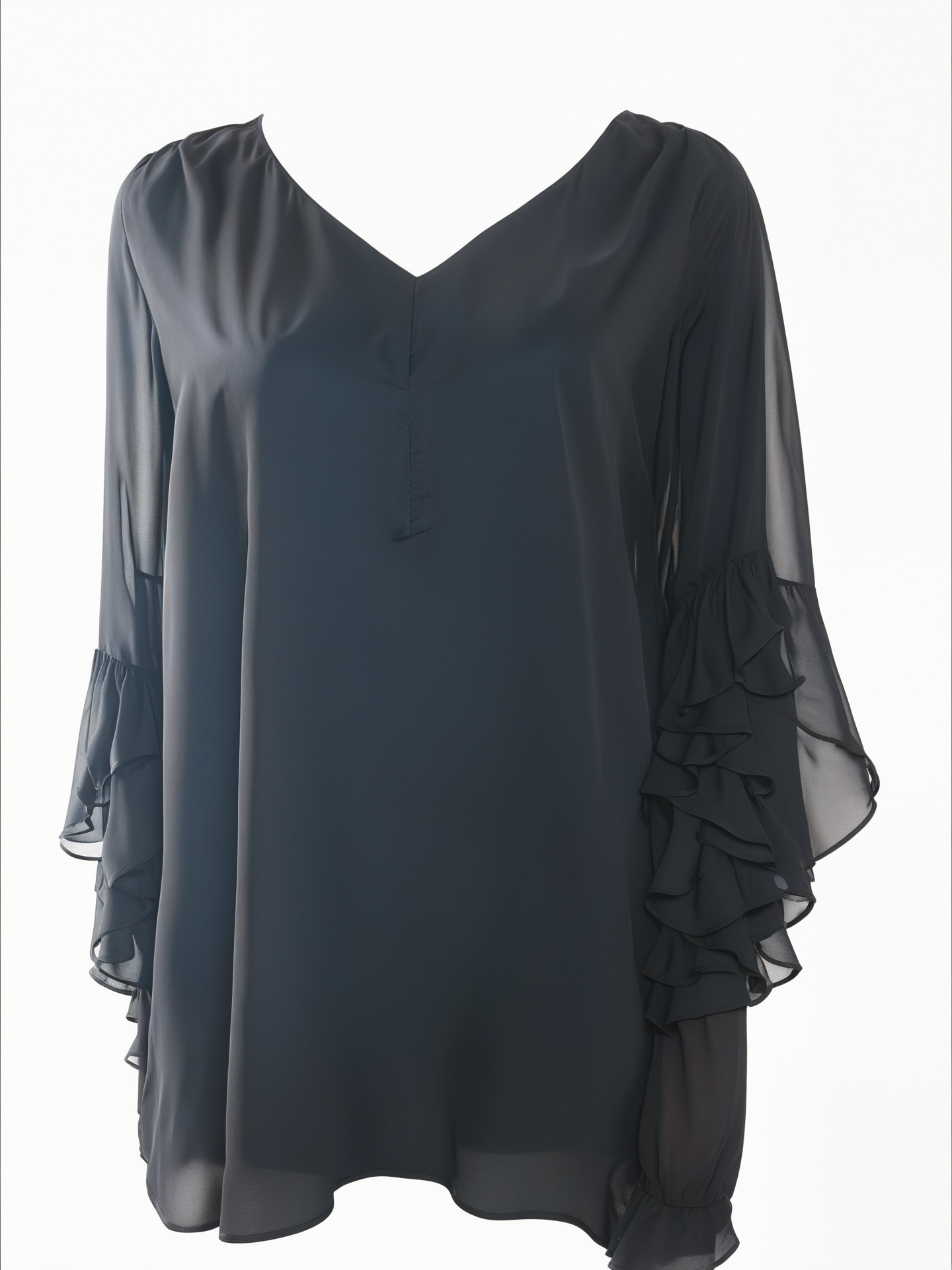 Elegant Black Blouse with with Bishop Sleeves (size 2x)