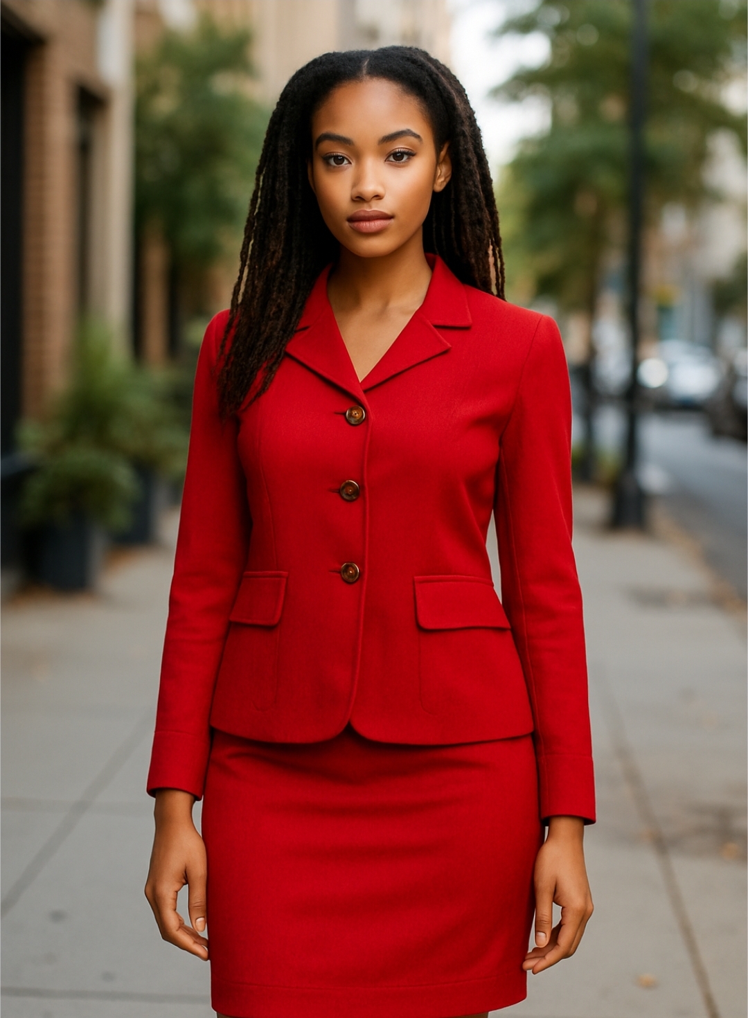 Bold & Chic: Barami Red Skirt Suit - Size 6