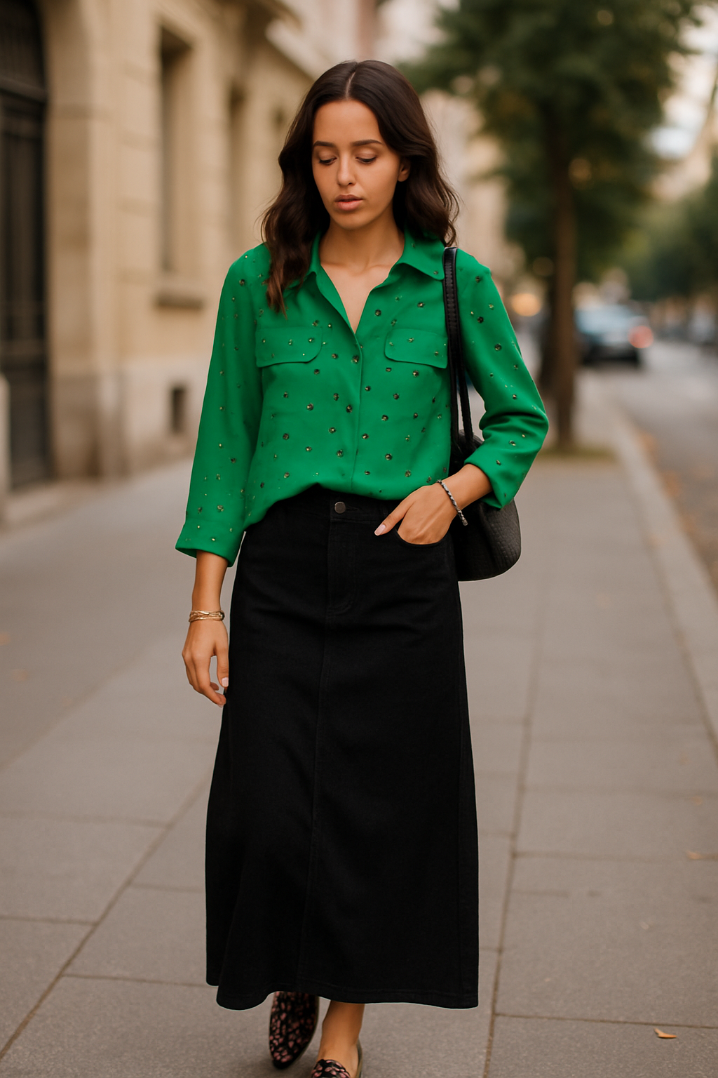 Green Polka Dot Blouse (size small)