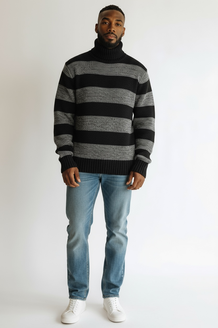 Eddie Bauer-Striped Turtleneck Sweater(size L)