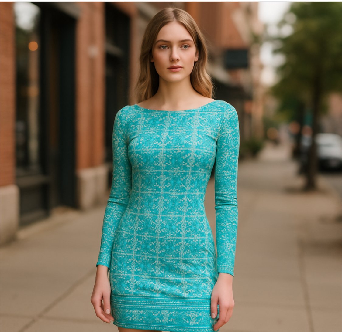 Elegant Green Patterned Dress (size M)