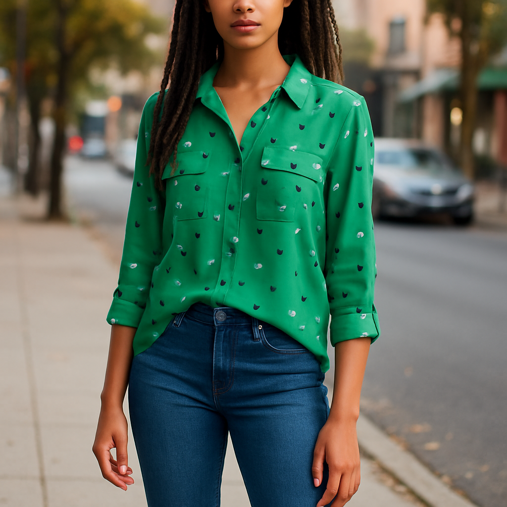 Green Polka Dot Blouse (size small)