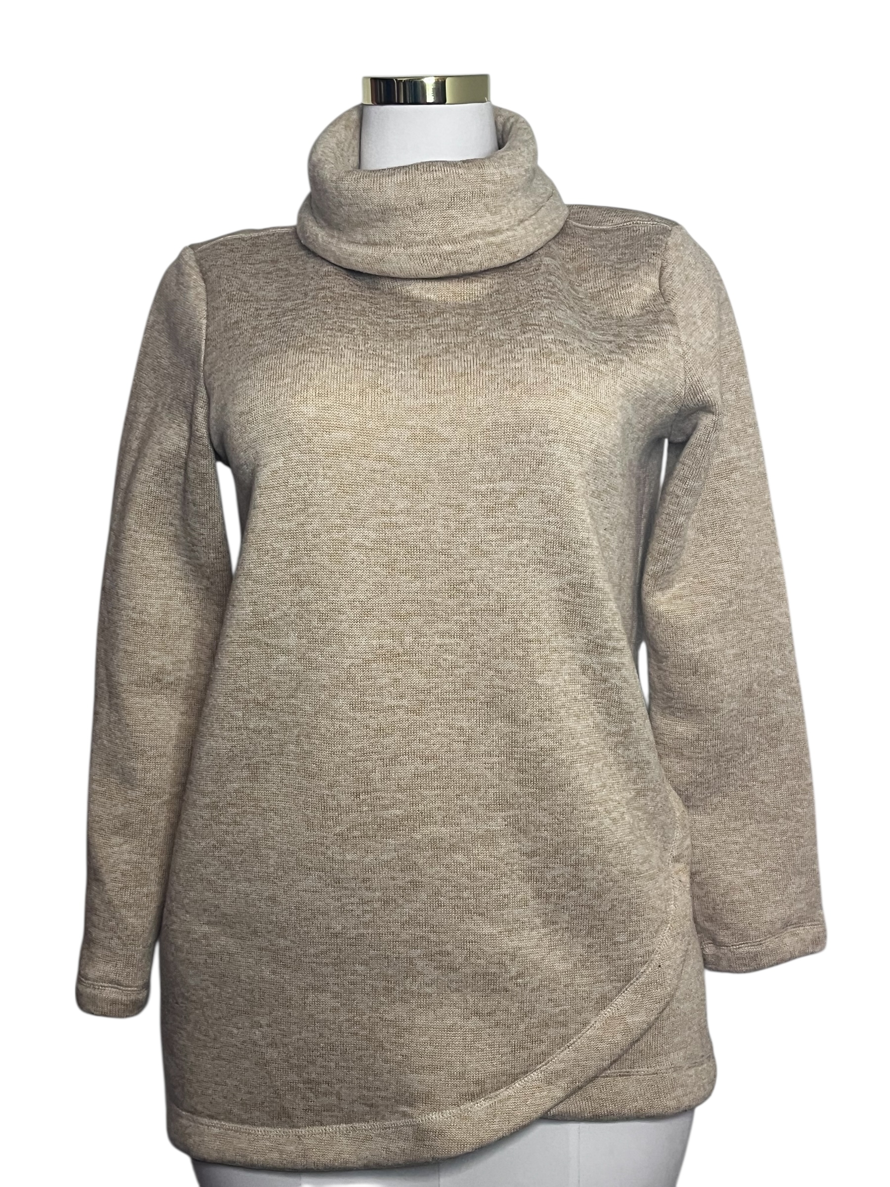 Soft Beige Turtleneck Sweatshirt – Lands’ End, Size M (12/14)