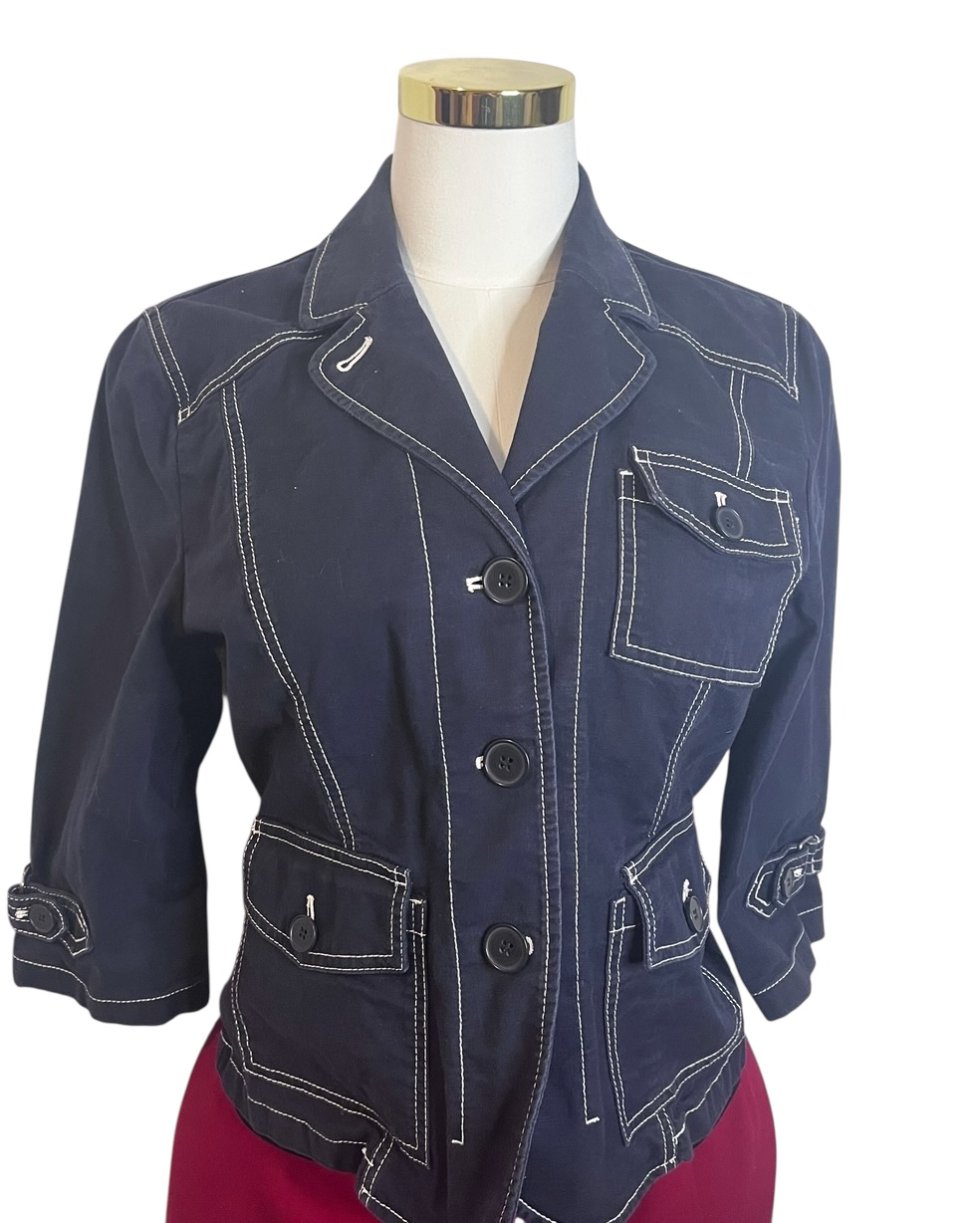 Ann Taylor Loft Dark Blue Jean Jacket/Blazer(Size 12 P)