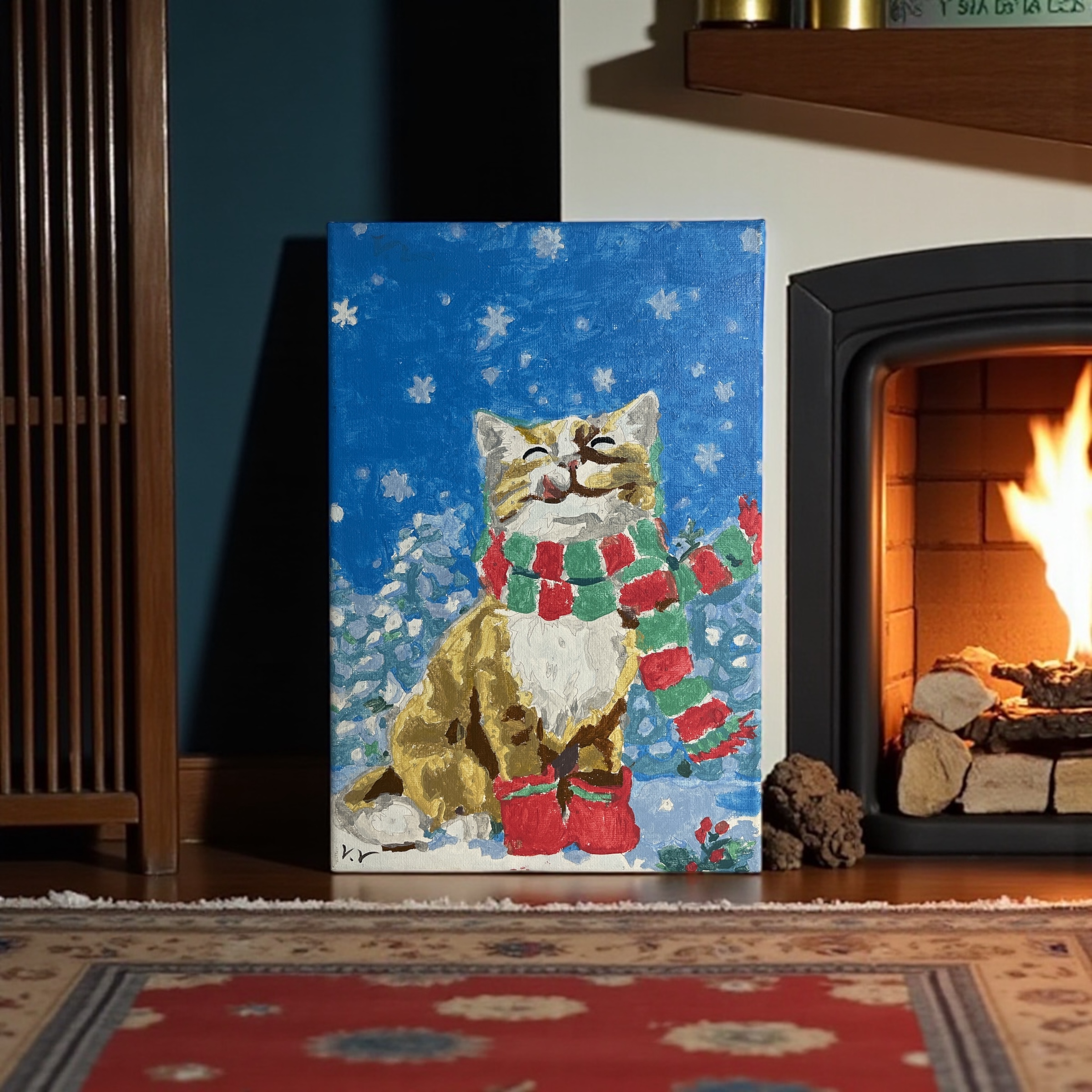 Winter Cat Painting