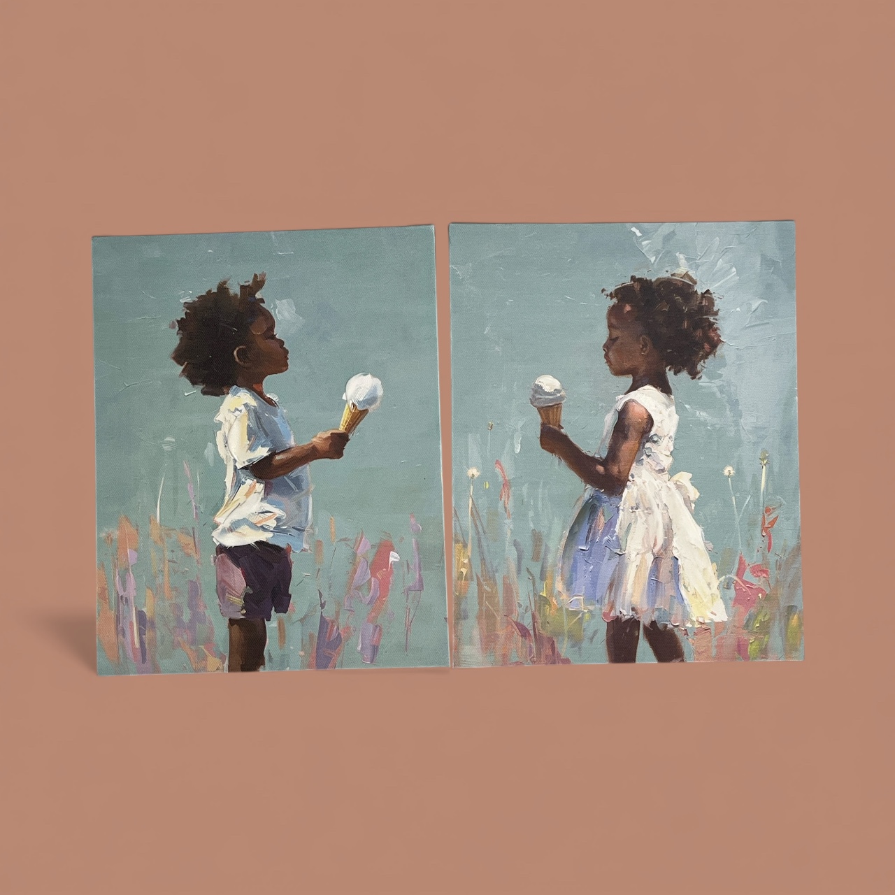 Impressionist Canvas Painting of Girl with Ice Cream(set=2)