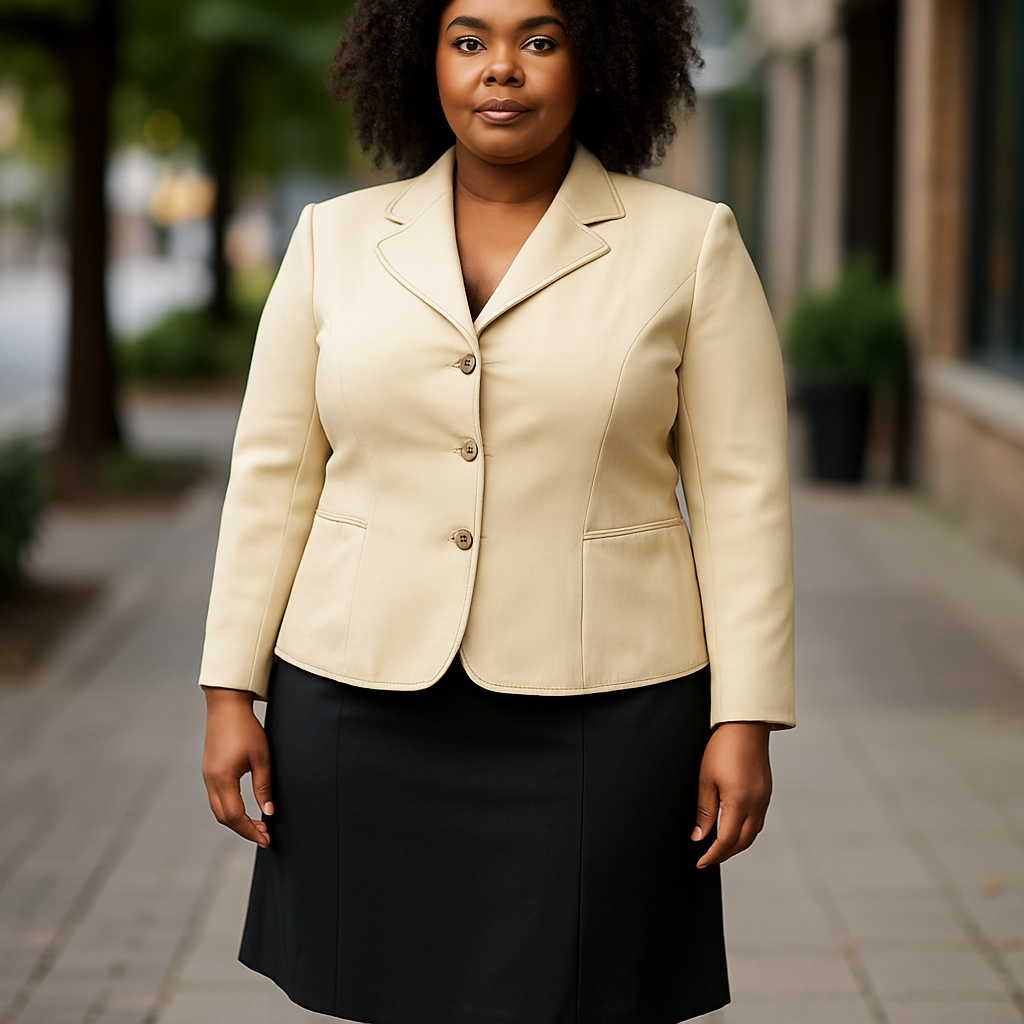 Blacker- Stylish-Beige Blazer and Black Skirt Set (Size 16W)
