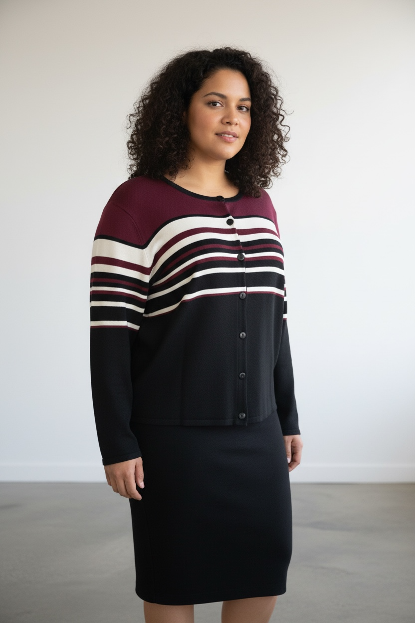 Dress Barn -Striped Button-Up Cardigan-XL