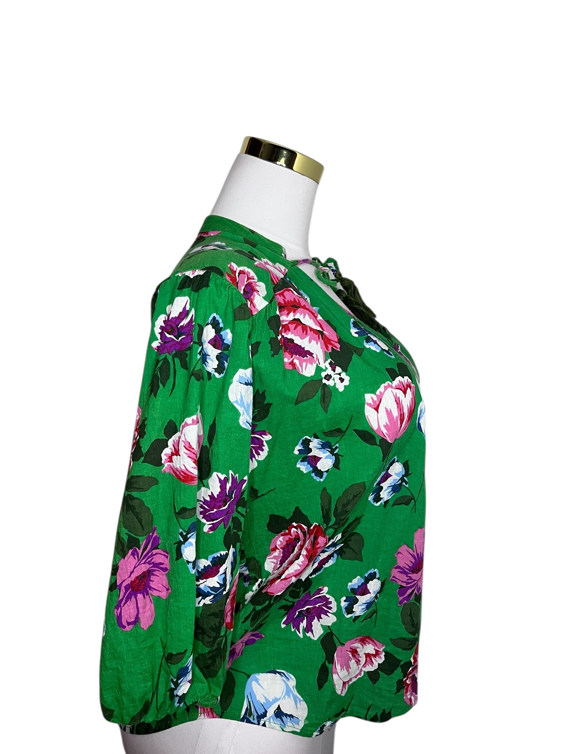 Green Floral Blouse-Unique Spectrum-(size S)