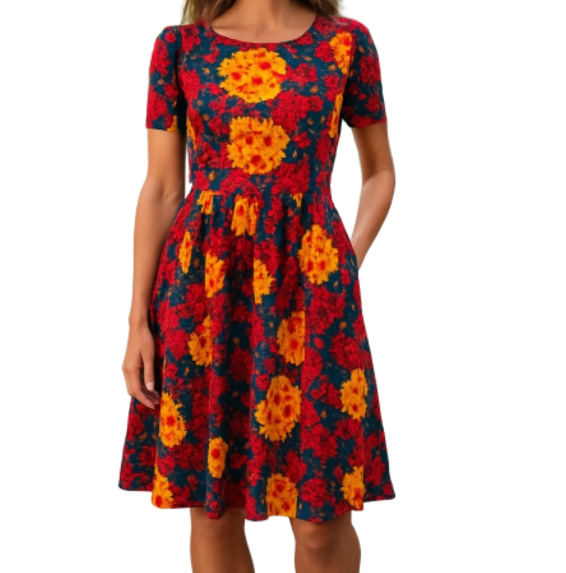 Lula Roe- Floral Short Sleeves  Patterned Dress (size M)