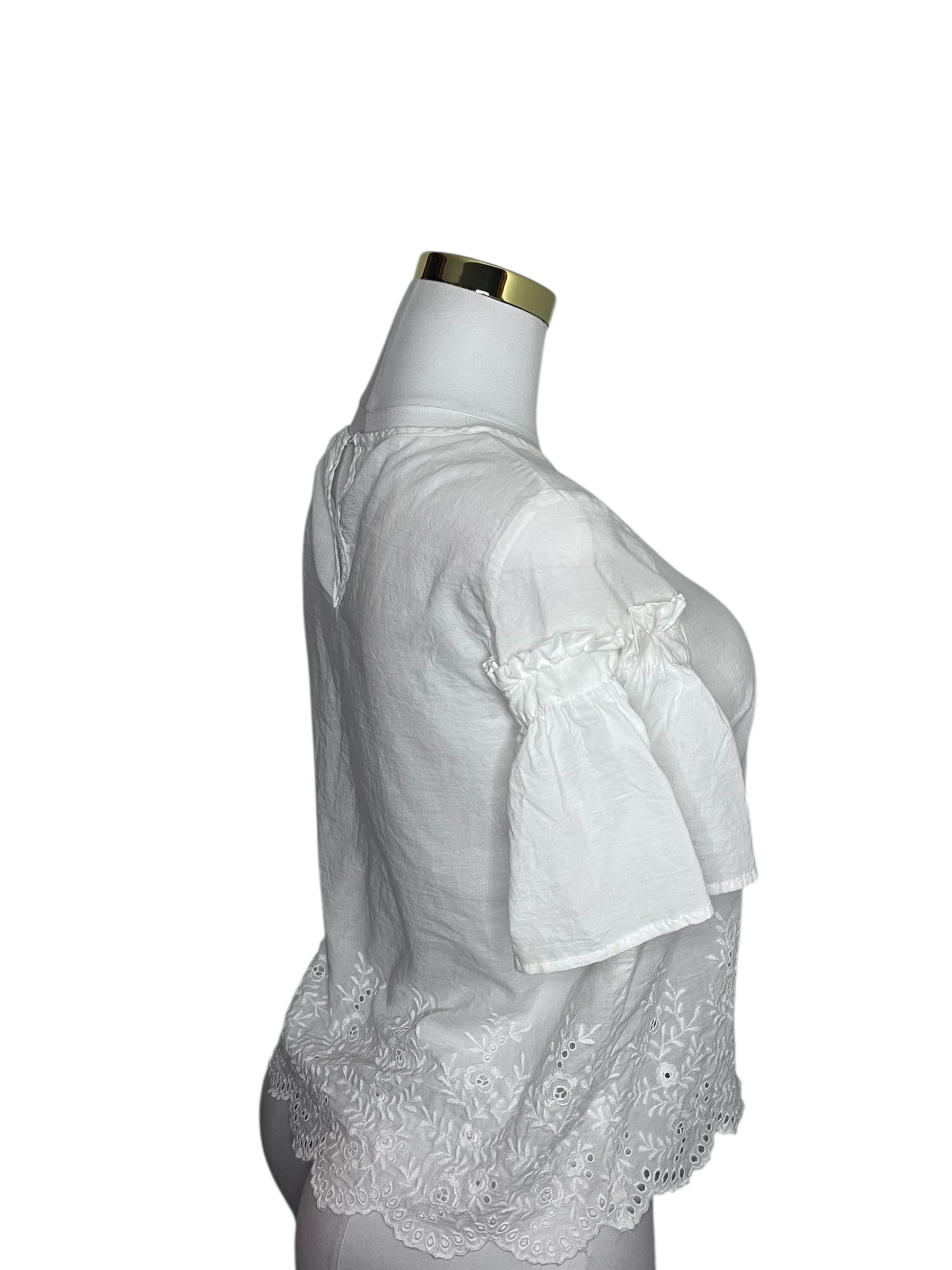 White Lace Hem Blouse (Petite Small)