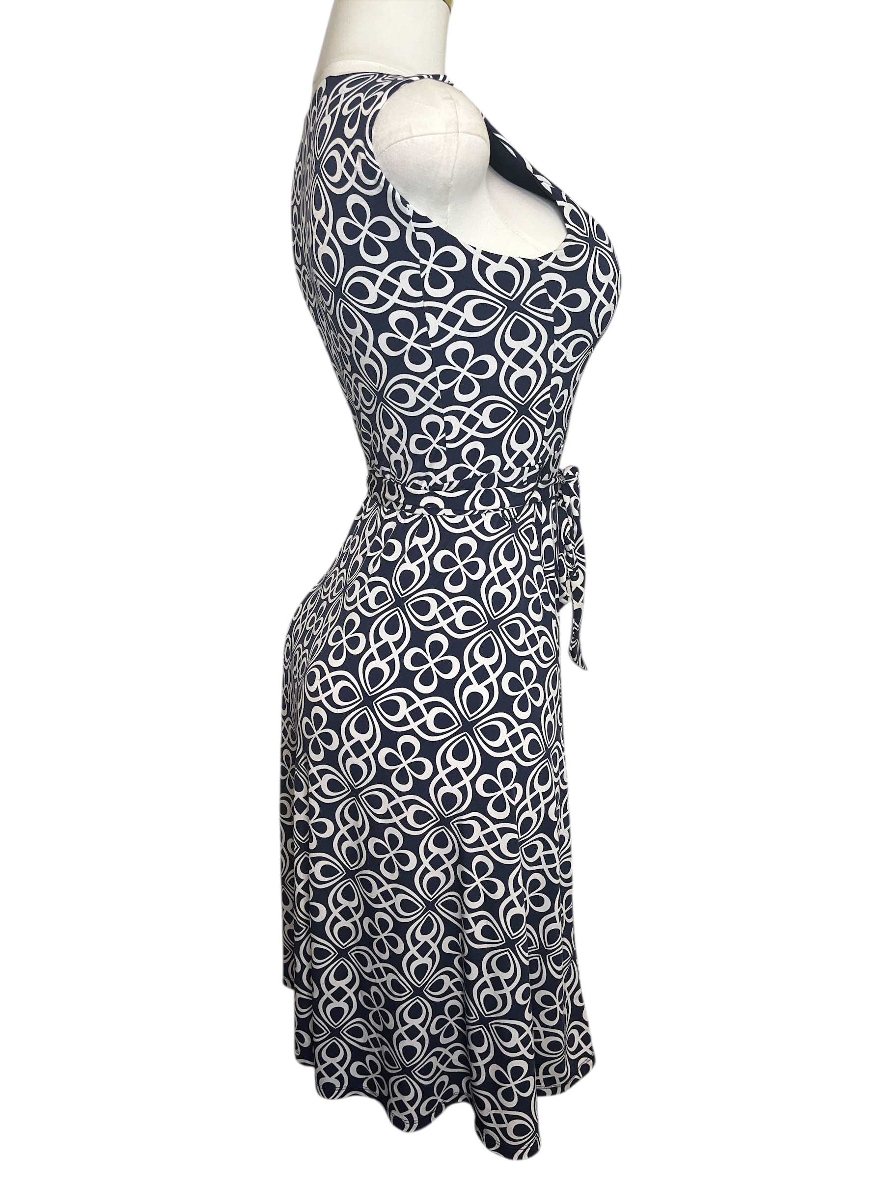 Blue and White Patterned Dress (size small)