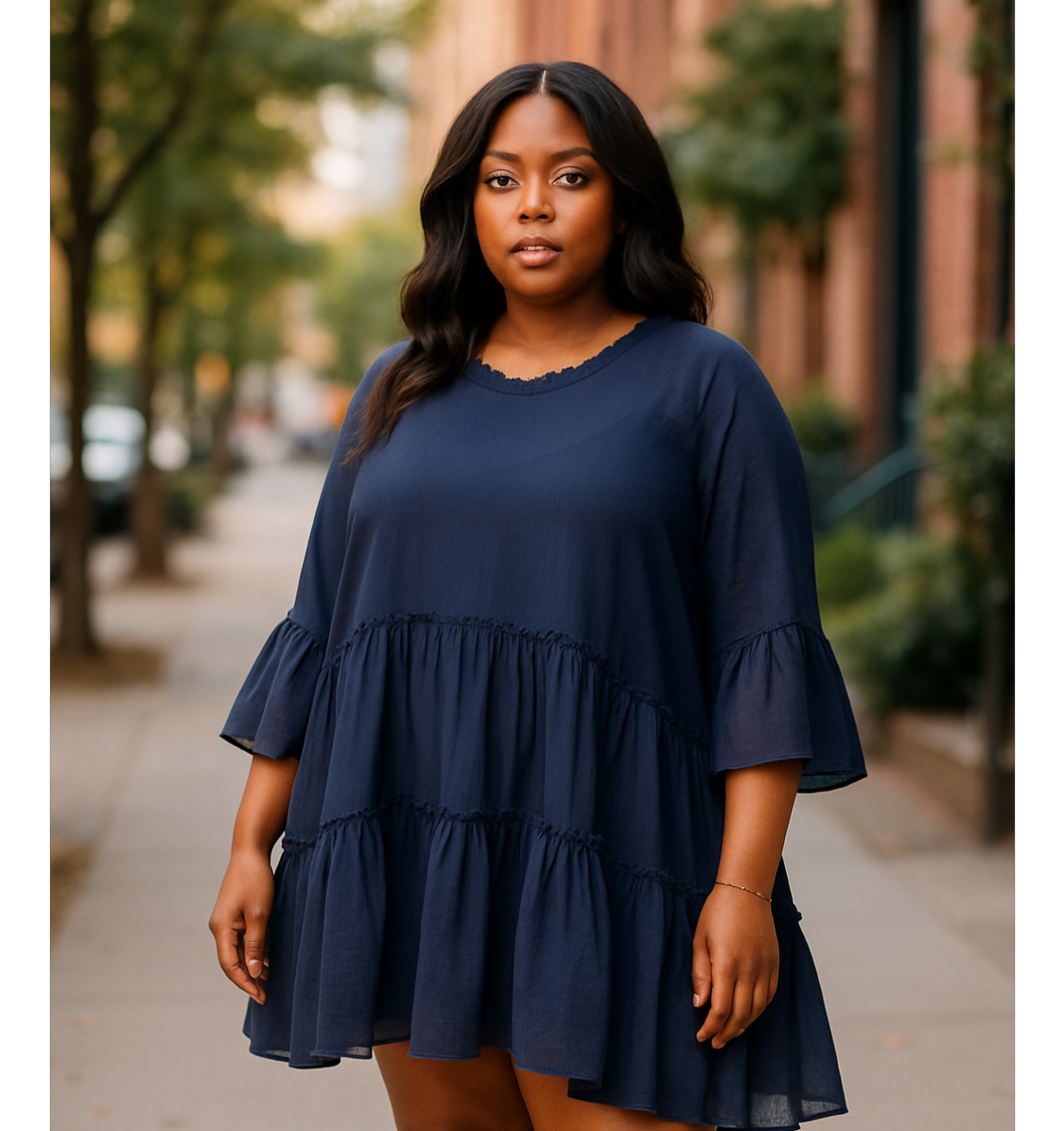 Roaman’s -Blue Sheer Ruffle Dress (size 16W)