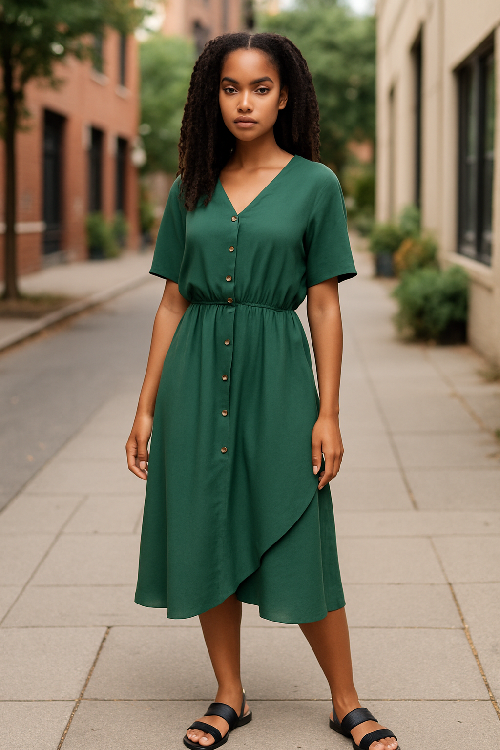 Women’s Green Short Sleeve Wrap Dress – Size Small