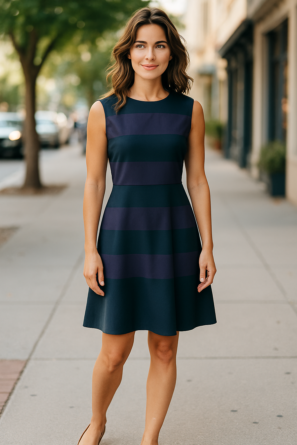 New York -Sleeveless Striped Dress