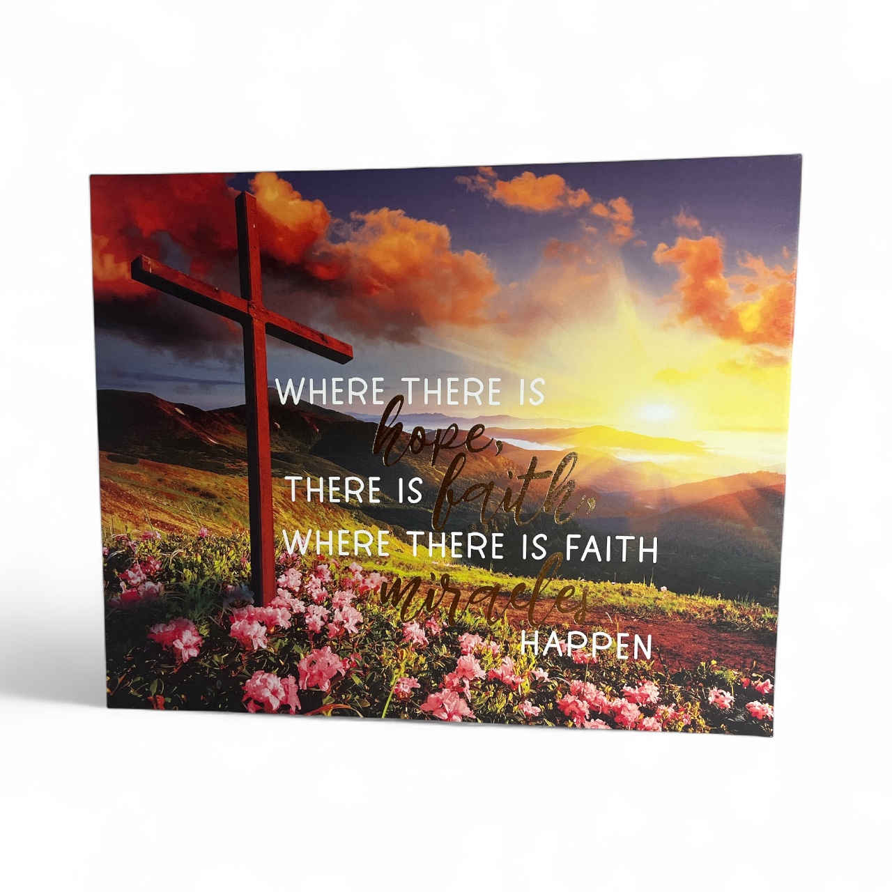 Inspirational Wall Art with Cross and Sunset