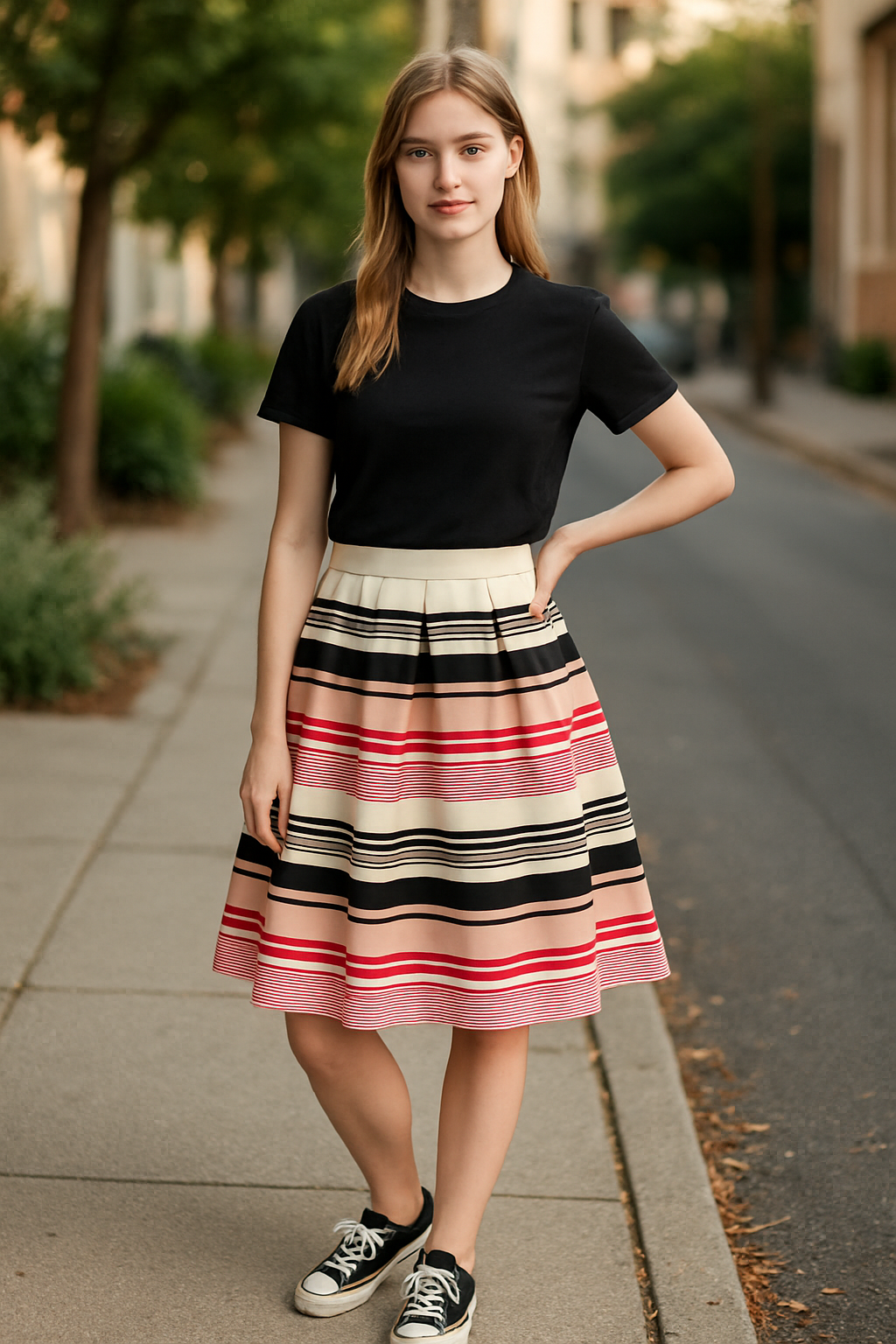 New York & Company -Striped Midi Skirt (size 8)