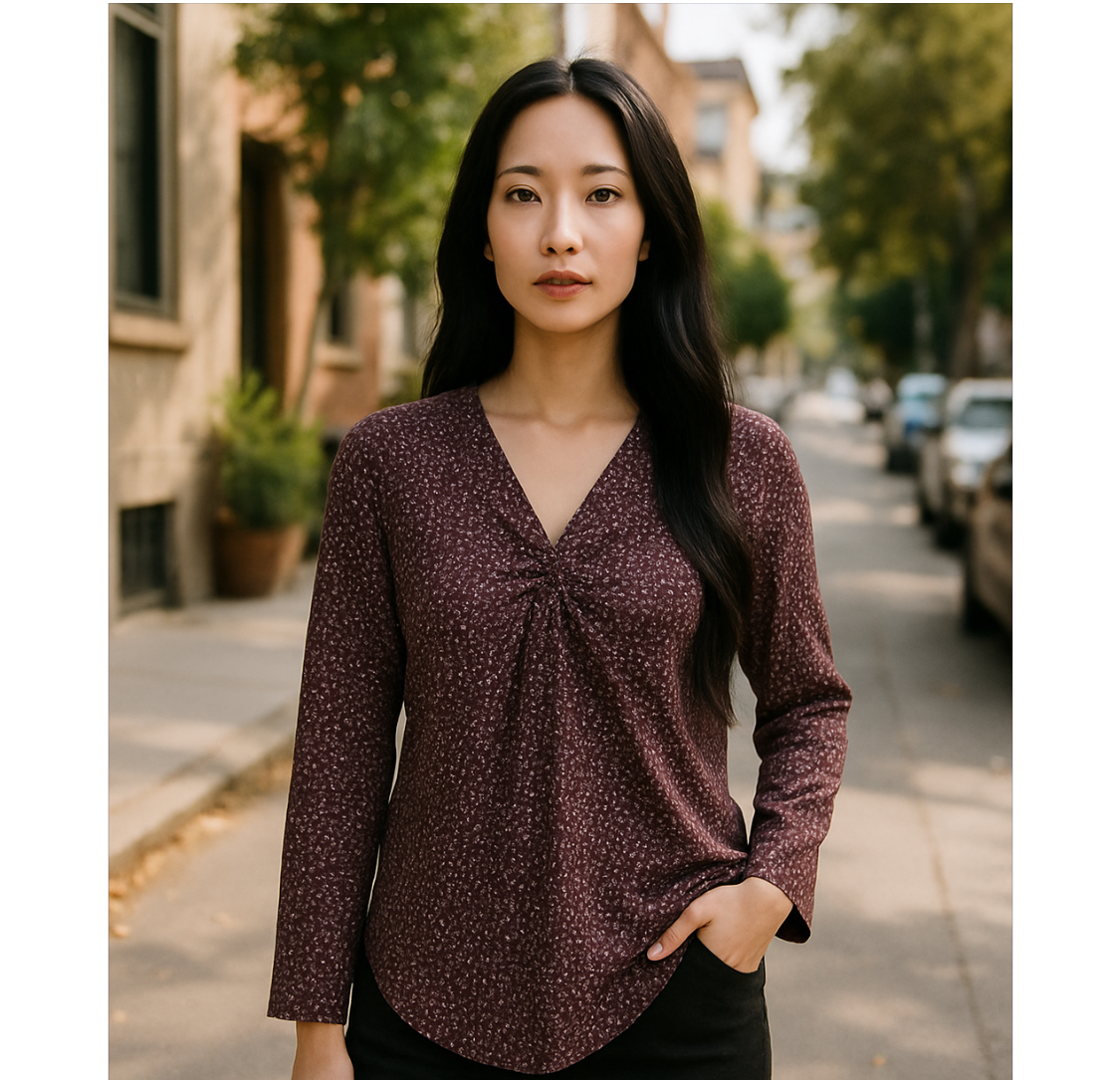 Ladies' Floral V-Neck Blouse (L)