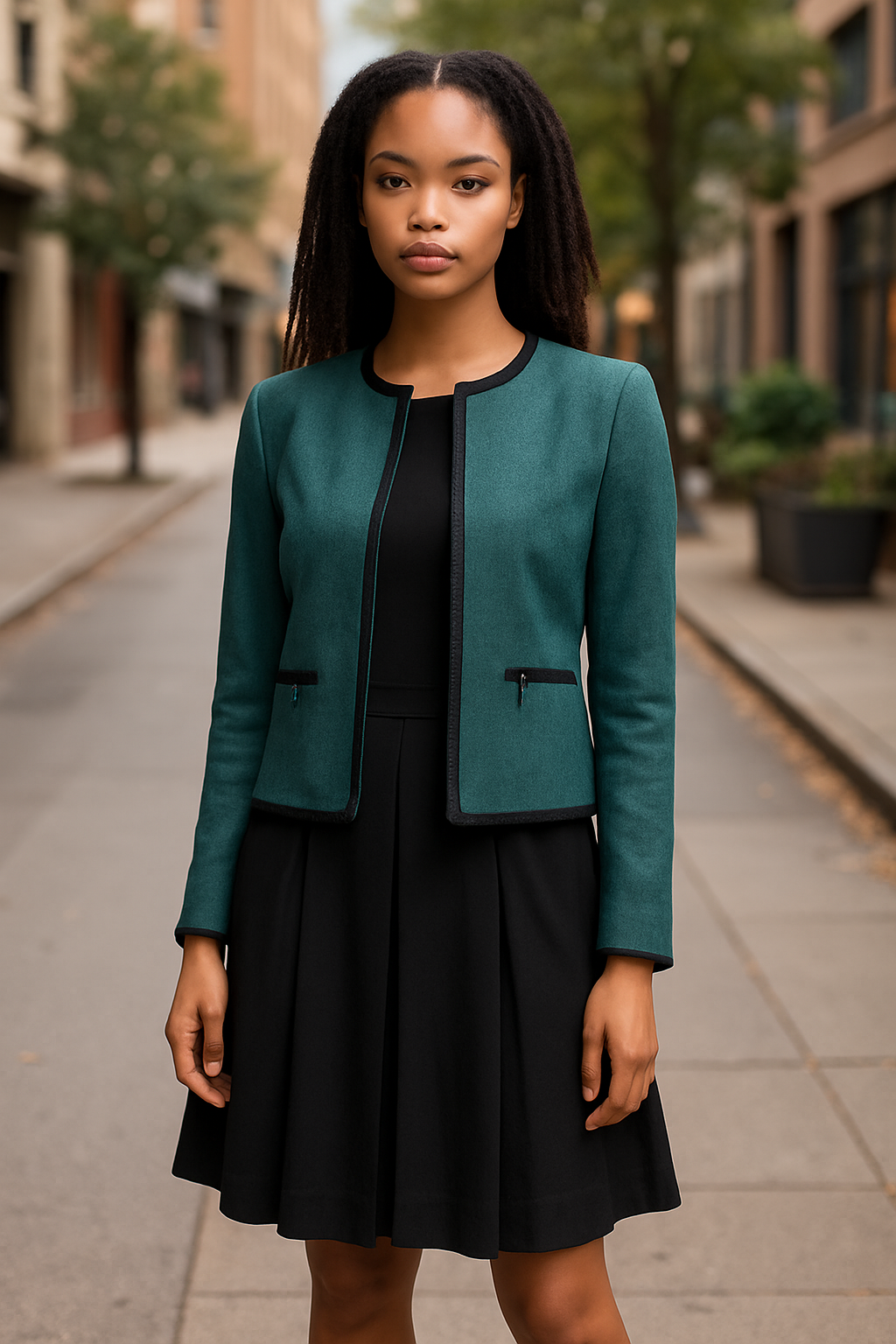 Leslie Fay- Green and Black Stylish Women's Dress Suit (Size 10P)