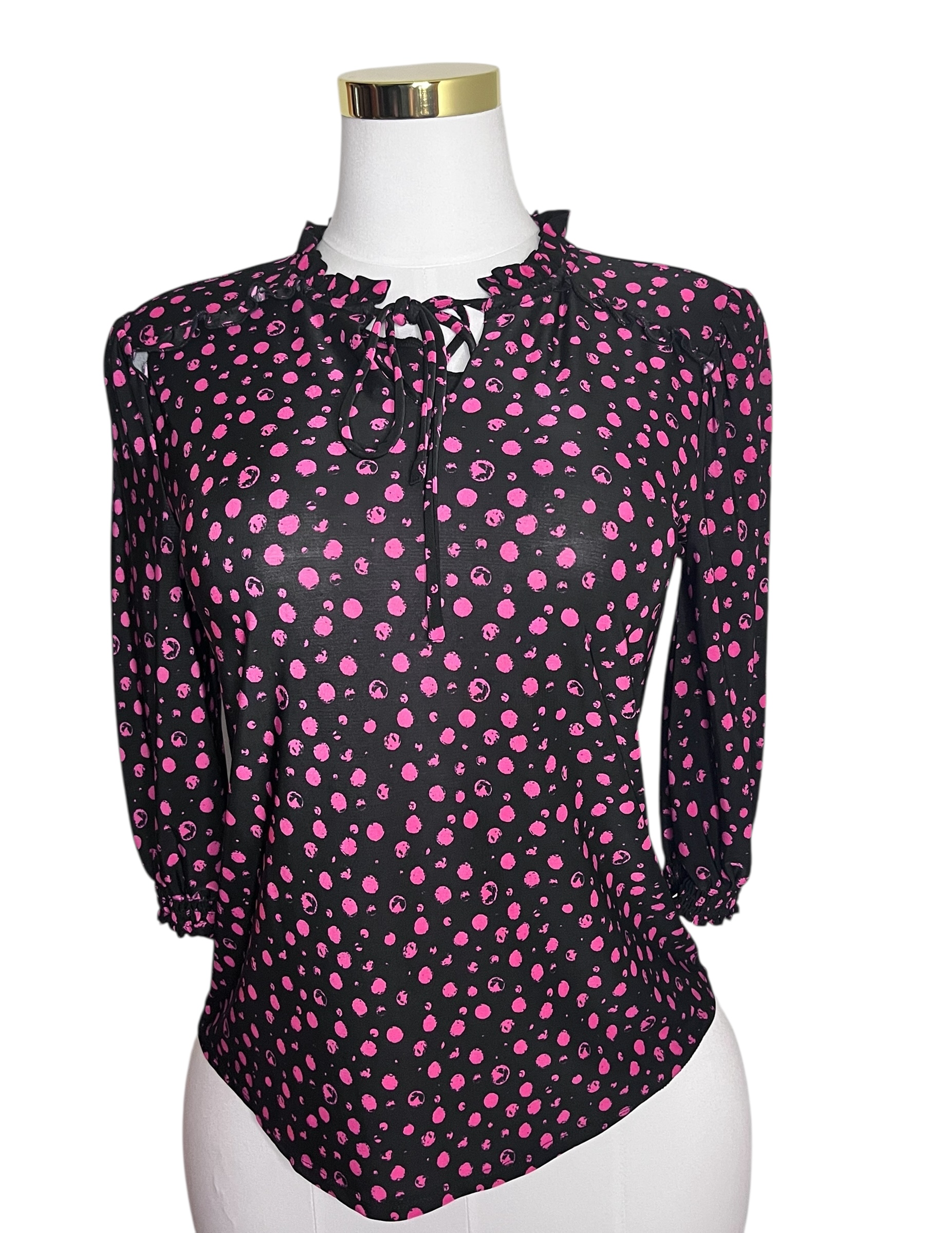Black Blouse with Pink Polka Dots (size PS)