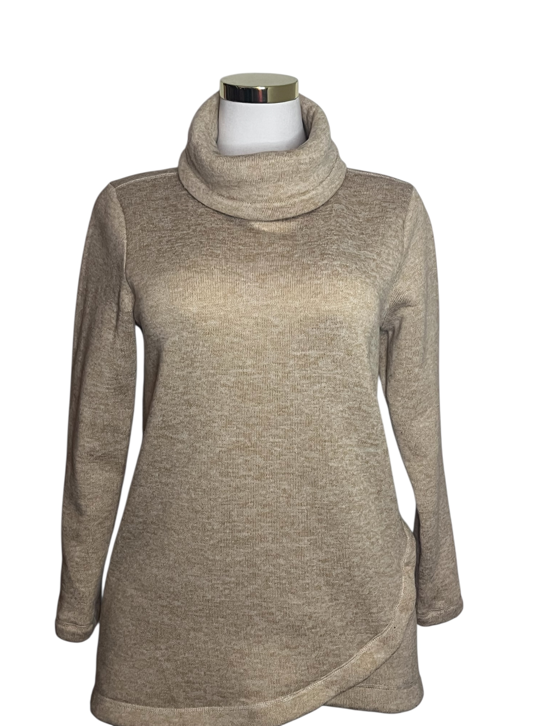 Soft Beige Turtleneck Sweatshirt – Lands’ End, Size M (12/14)