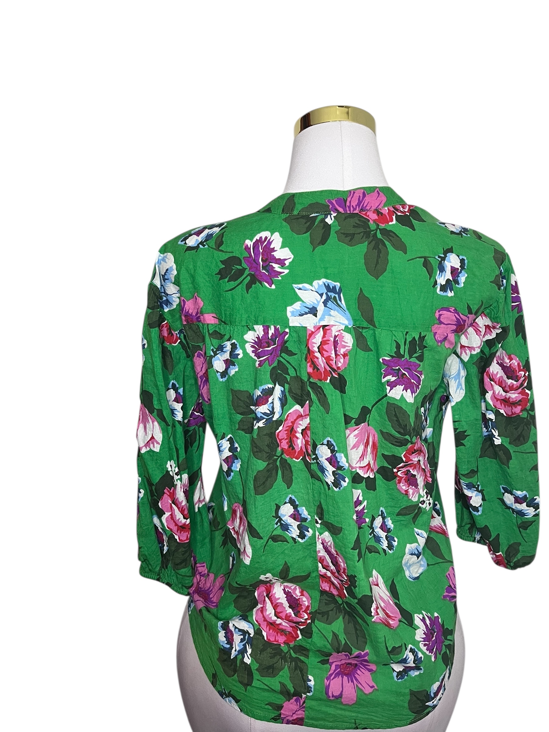 Green Floral Blouse-Unique Spectrum-(size S)