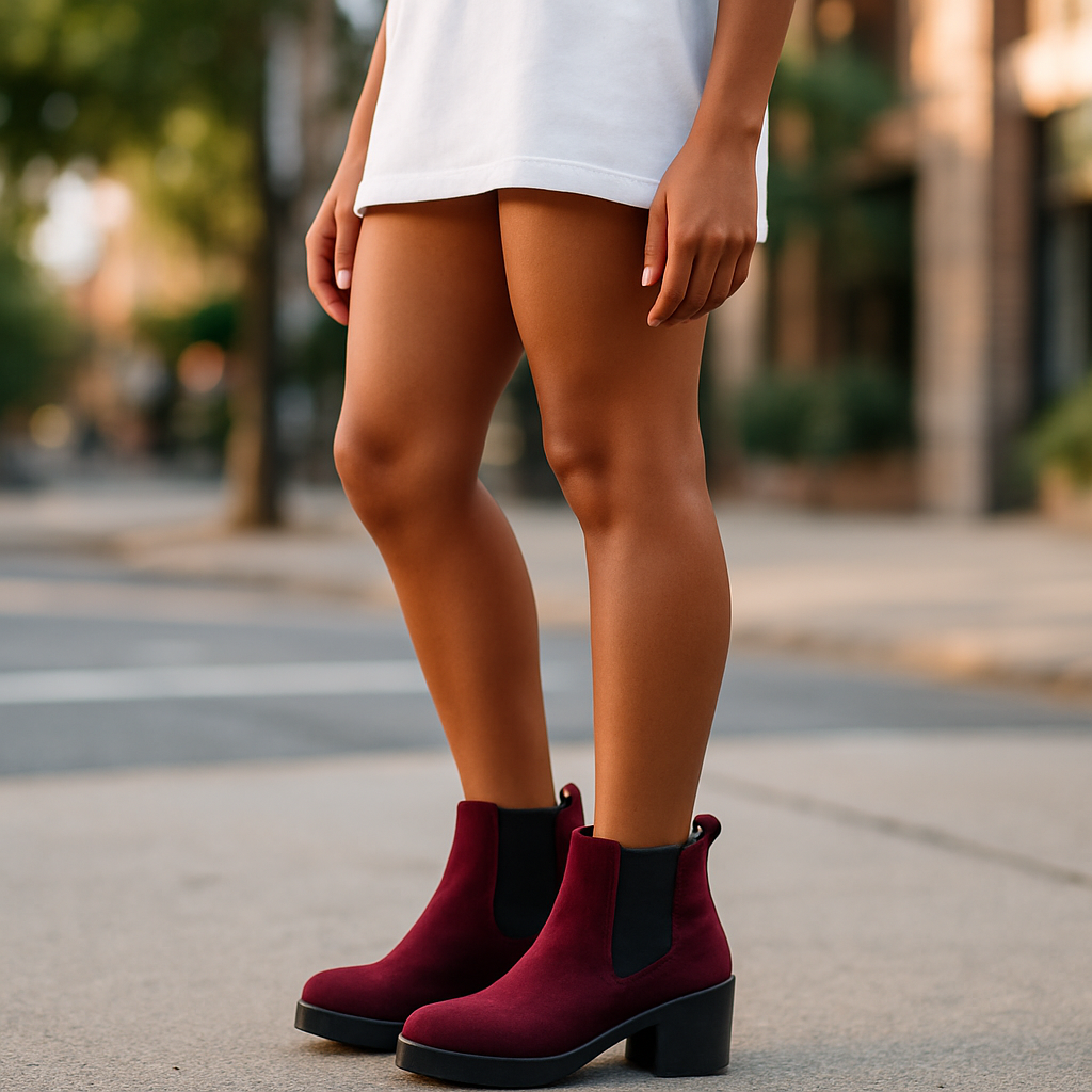Dream Pairs-Maroon Suede Ankle Boots