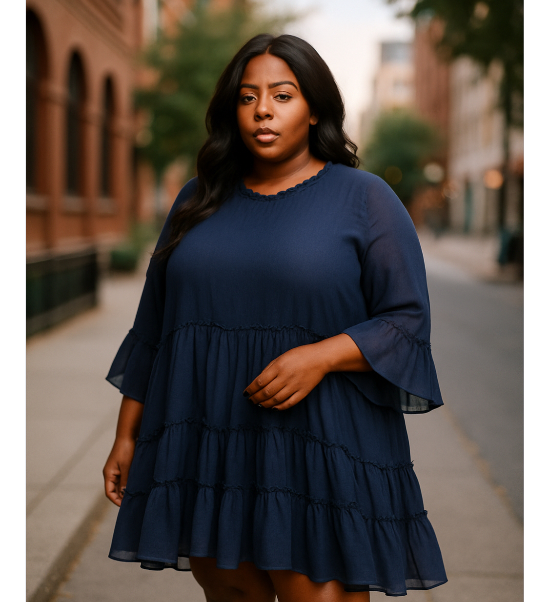 Roaman’s -Blue Sheer Ruffle Dress (size 16W)