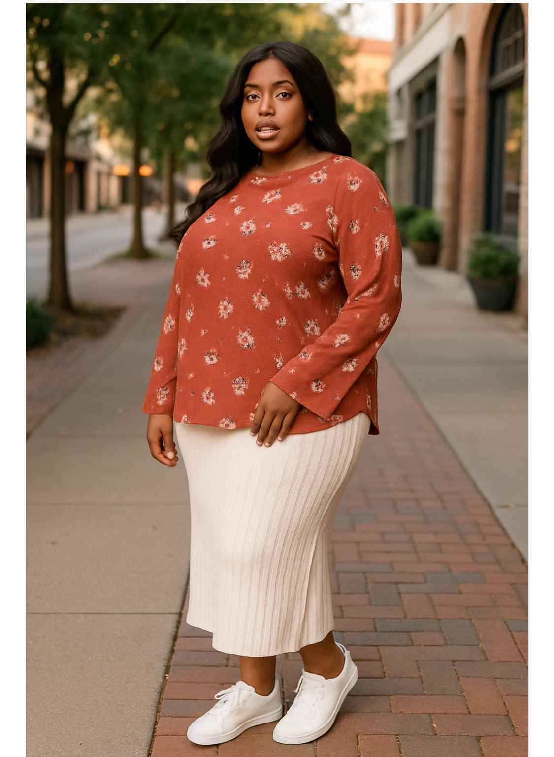 Floral Long Sleeves Pull Over Blouse (Size XL) 