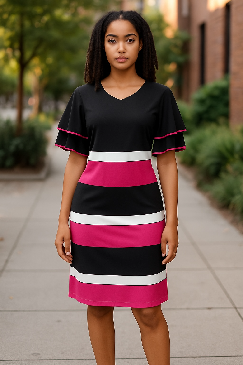 Stylish Women's Striped Midi Dress (2XL)