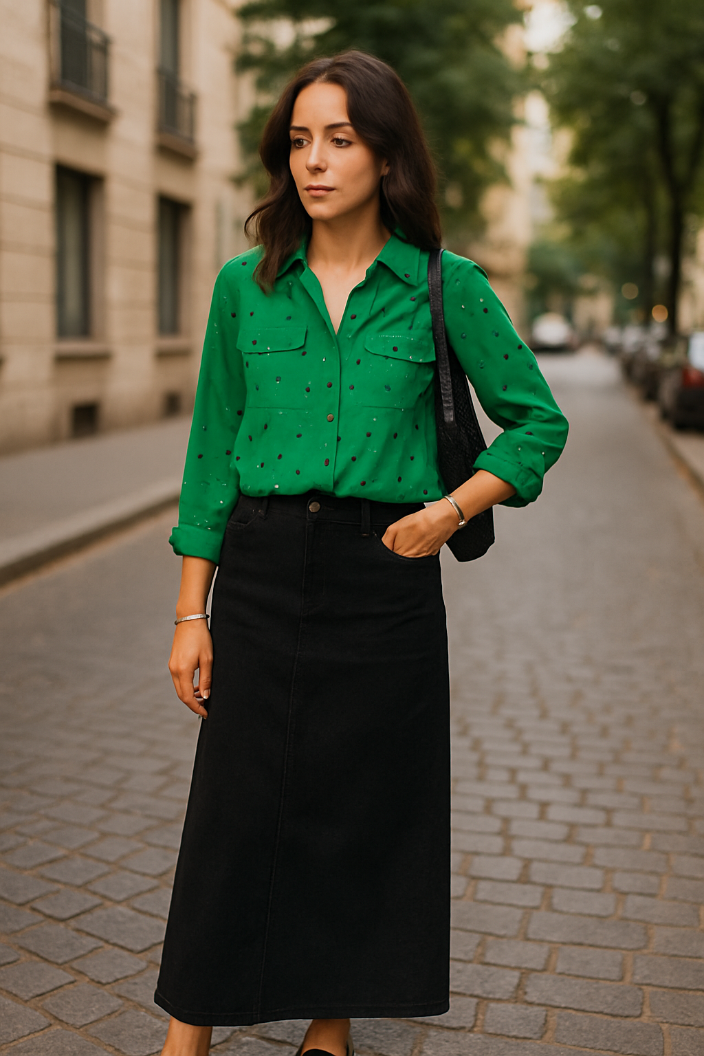Green Polka Dot Blouse (size small)